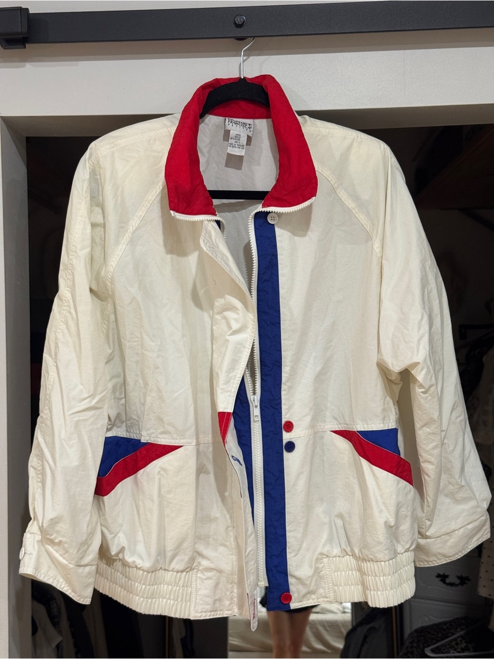 1980 Vintage Colorblock Windbreaker Jacket with Red & Blue Accents